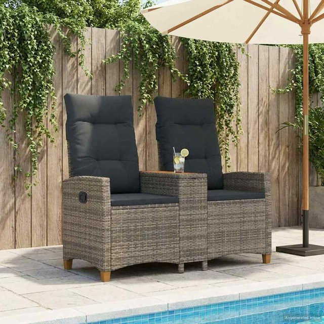 Gartenliege mit Tisch von VD Home Furnishing in Grau und Dunkelgrau aus Rattan, B/T/H: 126 x 65 x 112 cm - Bild 1