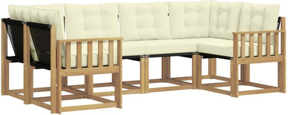 Modernes 6-teiliges Outdoor-Sofagarnitur Loungemöbel Set aus Akazienholz mit Kissen in Weiß und Beige von vidaXL - Bild 1