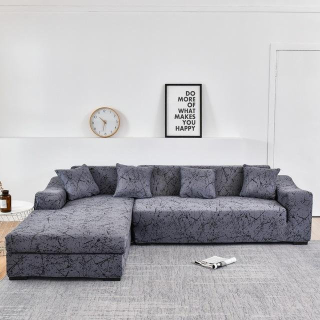 Housmife Elastischer Sofabezug in Grau mit Grafikmuster für L-förmige Ecksofas, Stretch-Schonbezug aus Polyester und Elasthan, Breite: 235-300 cm - Bild 1