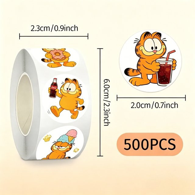 Garfield Cartoon Rollaufkleber Set mit 500 Stück in Multicolor für DIY-Projekte und Anime-Merchandise - Bild 1