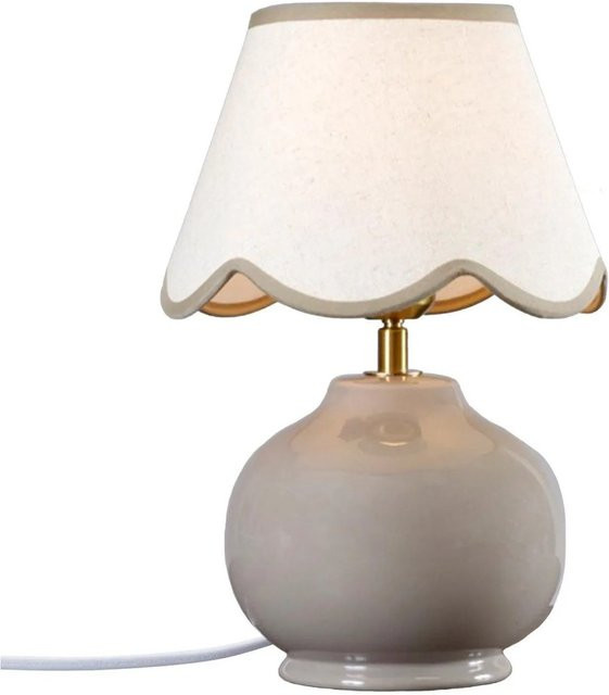 PR Home Nell Tischleuchte aus Keramik in Braun mit Leinenlampenschirm, B/T/H: 34 x 23 x 34 cm - Bild 1