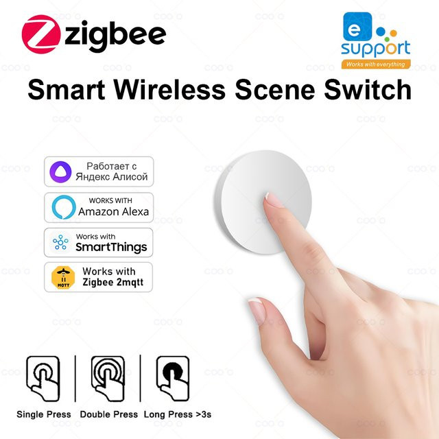 Coolo ZigBee Szenenschalter Weiß – Intelligenter kabelloser Wanddruckknopf zur Verknüpfung mit Zigbee2MQTT, Ewelink und Alexa - Bild 1