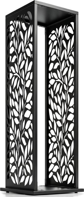 Outsunny Kaminholzregal aus Stahl in Schwarz, erhöhtes Brennholzregal mit 4 Haken und dekorativen Aussparungen für Garten und Terrasse, B/T/H: 38 x 38 x 112 cm - Bild 1
