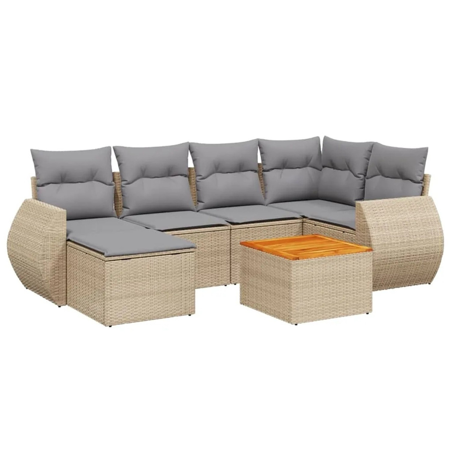 vidaXL 7-teilige Garten-Sofagarnitur in L-Form aus PE-Rattan und pulverbeschichtetem Stahl mit Kissen in Beige-Grau - Bild 2