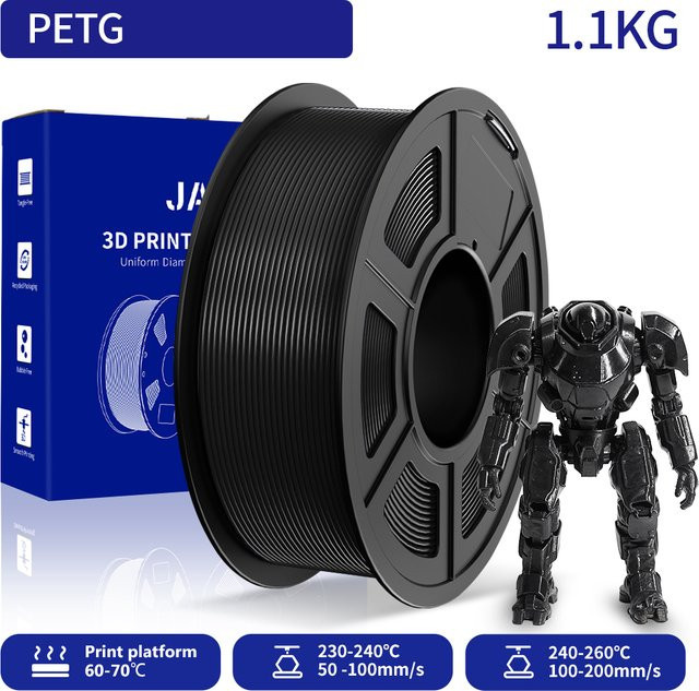 JAYO 3D PETG Filament Schwarz, 1,75 mm, 1100 g pro Rolle für FDM 3D-Drucker - Bild 1