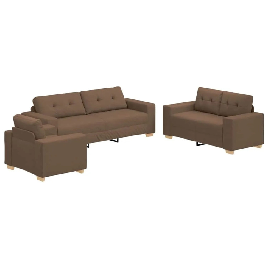 vidaXL Sofa-Set 3-teilig Braun Leinenmischgewebe mit 3-Sitzer, 2-Sitzer und Sessel - Bild 2