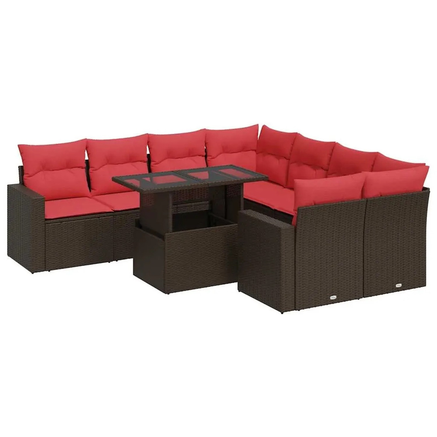 vidaXL 9-teilige Garten-Sofagarnitur aus braunem Poly-Rattan mit Kissen und Akazie-Elementen - Bild 2