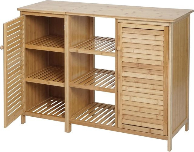 Badezimmerschrank MCW-B18 aus Bambus mit 2 Türen, B/T/H: 75 x 33 x 99 cm - Bild 2