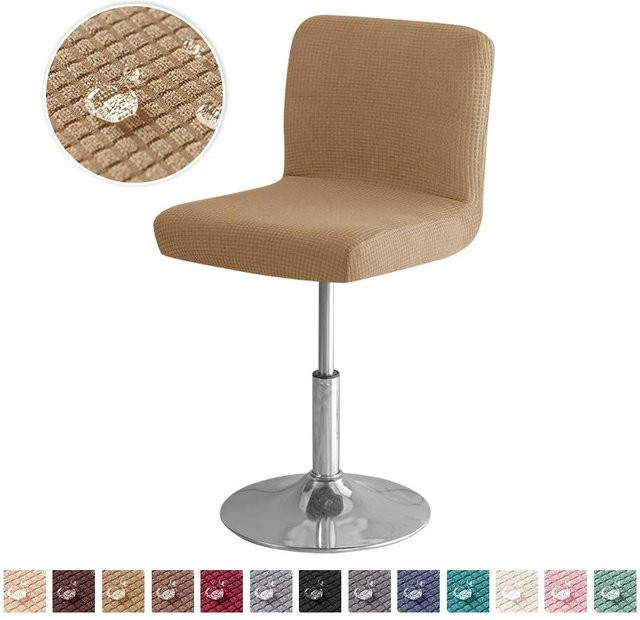 2er-Set Wasserabweisende Stuhlbezüge für Barhocker in Beige, Elastische und Schmutzabweisende Hockerüberzüge mit kurzer Rückenlehne - Bild 1