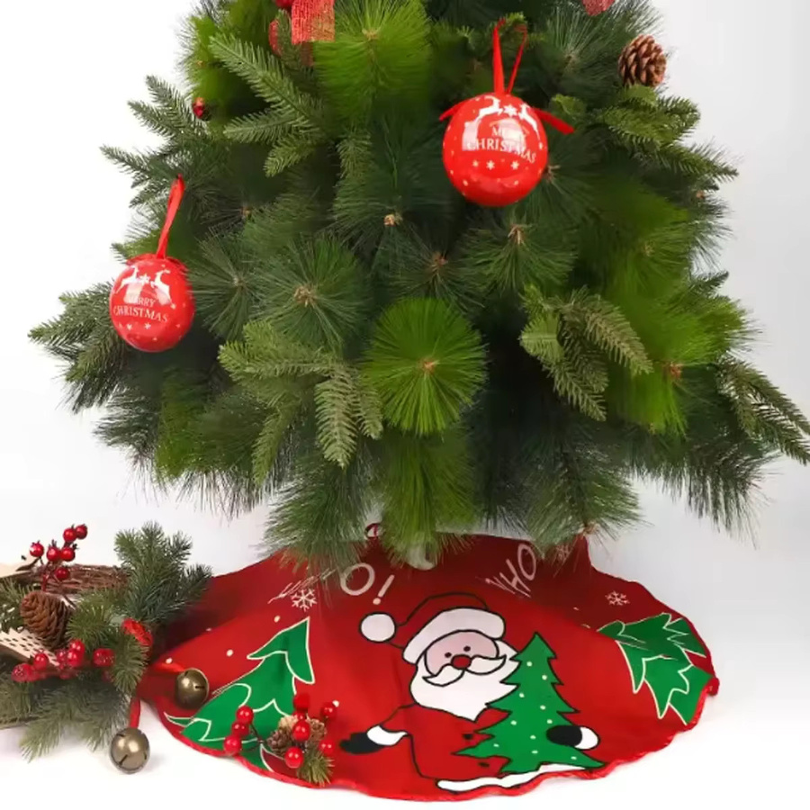 Rote Weihnachtsbaum Fußabdeckung mit Weihnachtsmann und Schneeflocken aus Polyester - Bild 2