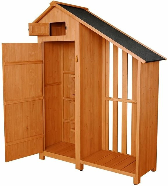 Werkzeugschrank aus Tannenholz mit Anbau von Prestige Home Living Outdoor, Braun/Grau, B/T/H: 131 x 54 x 180 cm - Bild 2