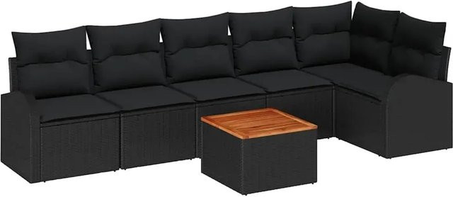 vidaXL Garten-Sofa-Set 7-teilig aus Polyrattan in Schwarz mit Polsterung - Bild 1