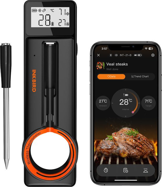INKBIRD WiFi-Fleischthermometer in Schwarz mit Bluetooth 5.4, 5 mm ultradünner Sonde und IP67 wasserdichtem Gehäuse für BBQ und Grillen - Bild 1