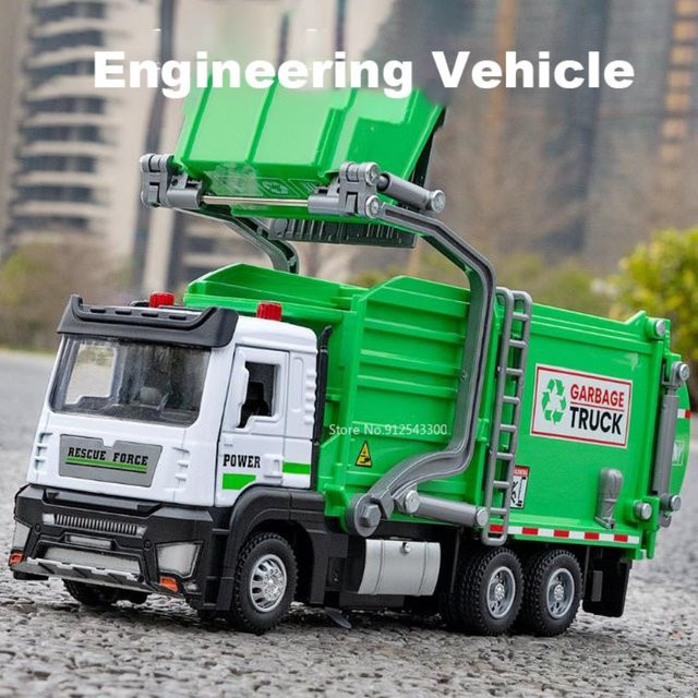 DUFFDUN Urban Garbage Recycling Auto Modell Spielzeug, 1:32, Metall, mit Sound und Licht, Rückzugfunktion - Bild 1