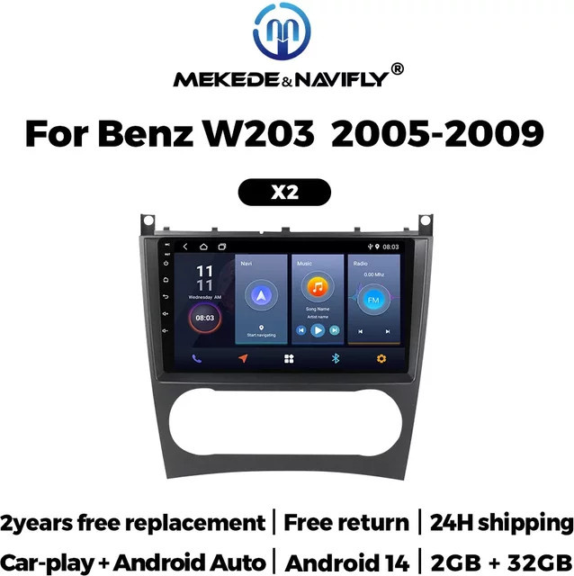 NAVIFANS Android 14 Autoradio für Mercedes-Benz C-Klasse W203 W209, Multimedia Player mit GPS und Carplay, Schwarz - Bild 1