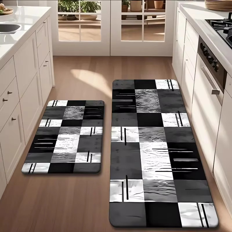 VIKAMA Küchenbodenmatte im Checkerboard-Design, schwarz-weiß, rutschfest und waschbar - Bild 2