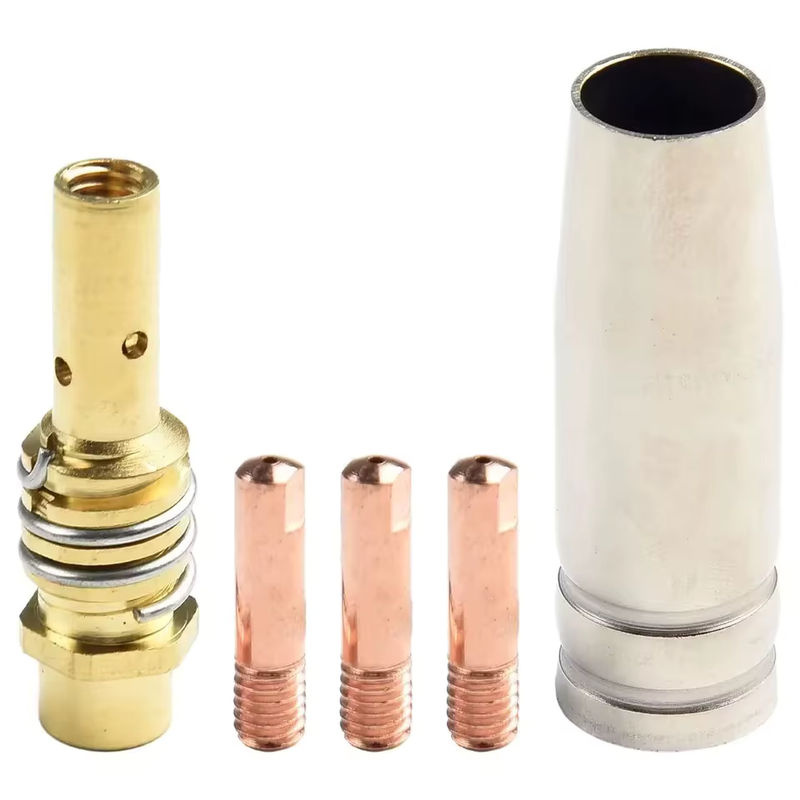 5er-Set MIG Schweißzubehör MB15 15AK bestehend aus Schutzdüsen und Kontaktspitzen in den Größen 0,6 mm, 0,8 mm, 0,9 mm, 1,0 mm und 1,2 mm, Farbe Silber - Bild 2