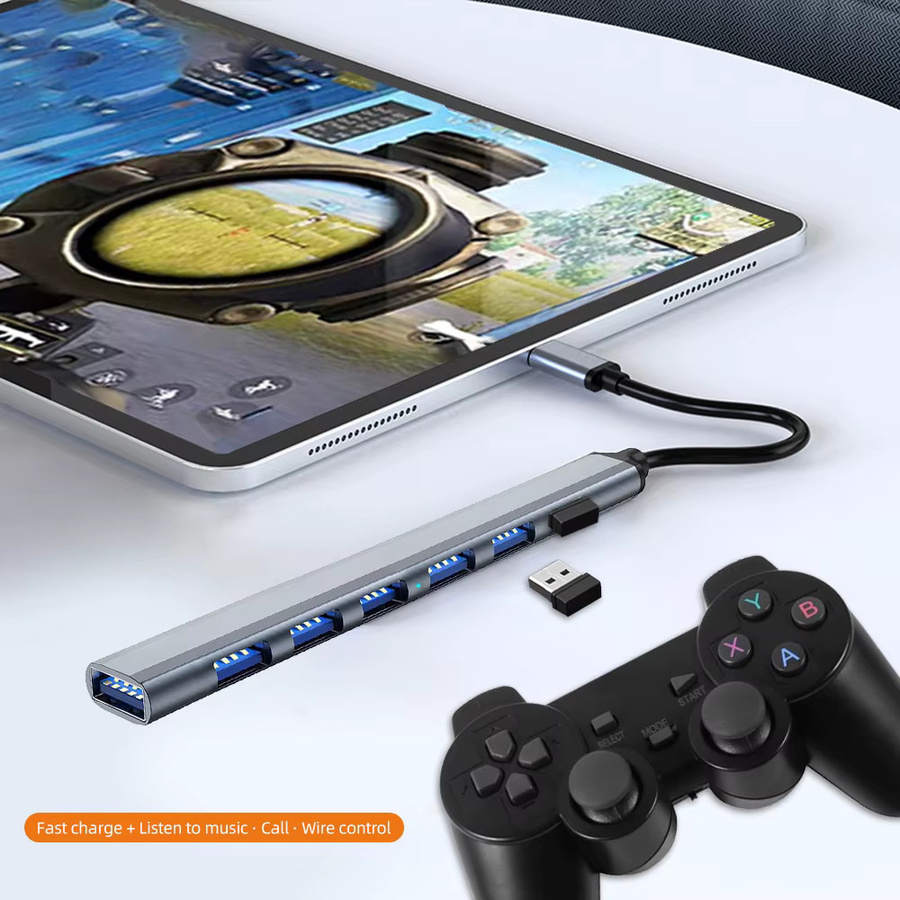 KEBIDUMEI 7-in-2 USB-C Dockingstation und USB 3.0 Hub mit 5Gbps, OTG Adapter für PC und Laptop, Farbe: Silber - Bild 4