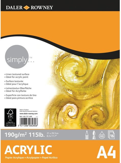 Daler-Rowney Simply Acrylmalpapier DIN A4, 190 g/m², 16 Blatt - Bild 1