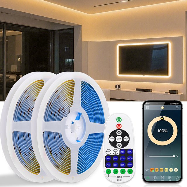 Gyarfas COB-LED-Lichtband RGB Multicolour mit Bluetooth APP-Steuerung und RF-Fernbedienung, dimmbar, 24 V, 2 m Länge, ideal für Küche, Treppenhaus und Hintergrundbeleuchtung - Bild 1