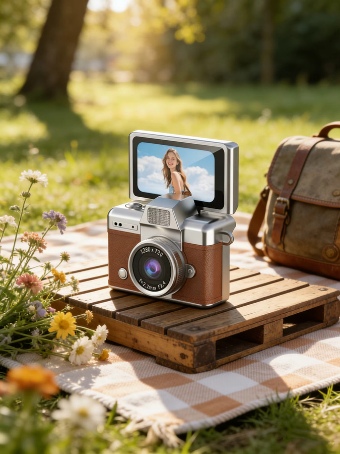 Ourlife Daumen-Schlüsselanhänger Mini Digitalkamera mit 1,47 Zoll Klappbildschirm, Retro CCD Videokamera in Braun - Bild 6