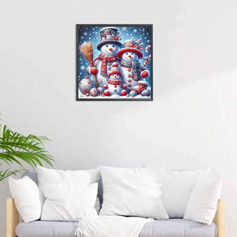 QIZITENG 5D Diamantgemälde Weihnachtsmann und Schneemann als Mosaik-Kunstwerk in Mehrfarbig, runde Wanddekoration für Kinder - Bild 2