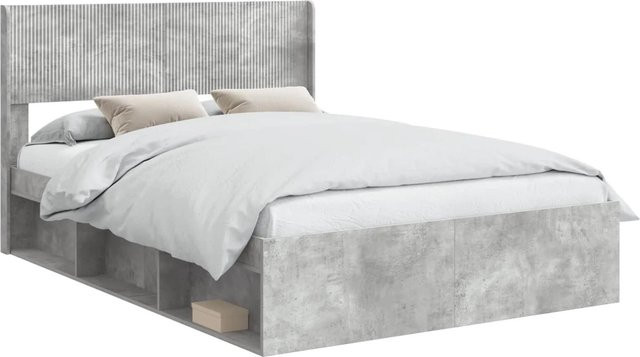 vidaXL Bettgestell mit Kopfteil und Stauraum in Betongrau, B/T/H: 140 x 193 x 141,5 cm - Bild 1