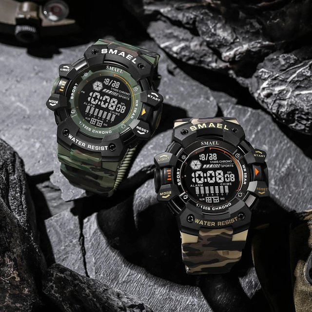 Smael Armbanduhr Digital, Camouflage, Kunststoff, Textil/NATO, Herren - Bild 1