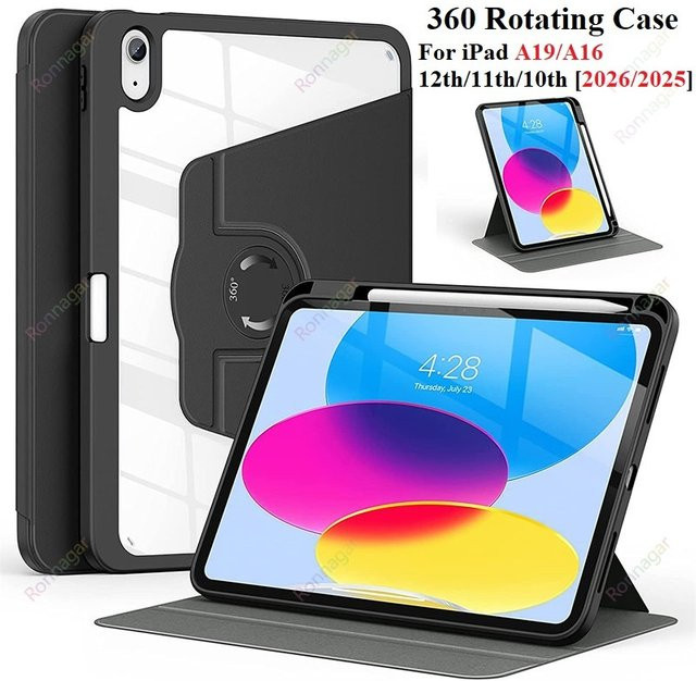 Ronnagar 360 Grad drehbare iPad Hülle mit Stifthalter in Schwarz - Bild 1
