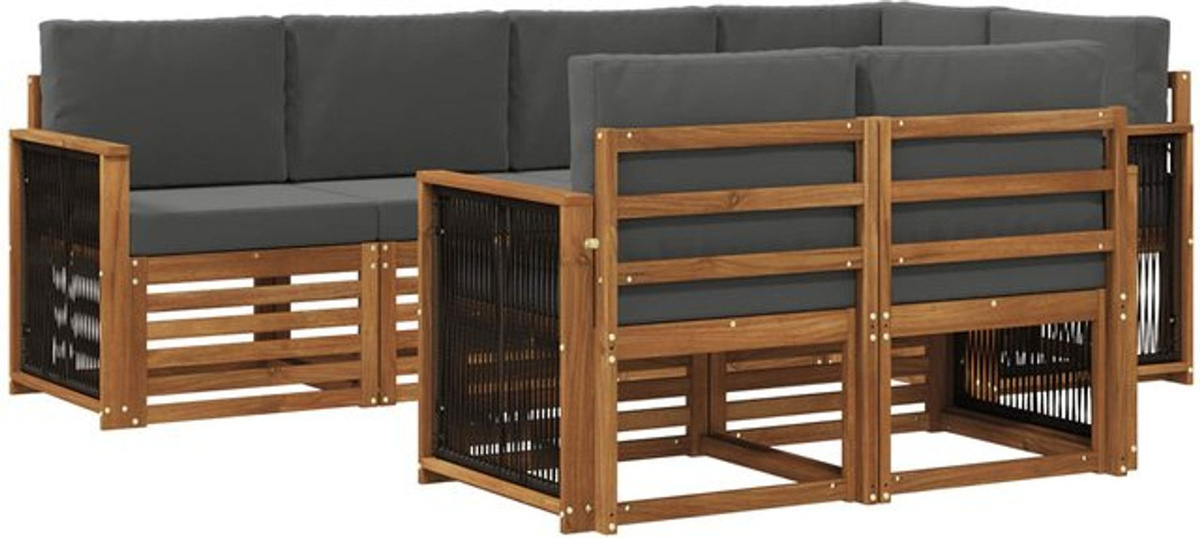 Modernes Ecksofa Set von vidaXL aus Akazie und Polyester in Natur und Anthrazit mit 6 Kissen und wendbarer Auflage - Bild 1
