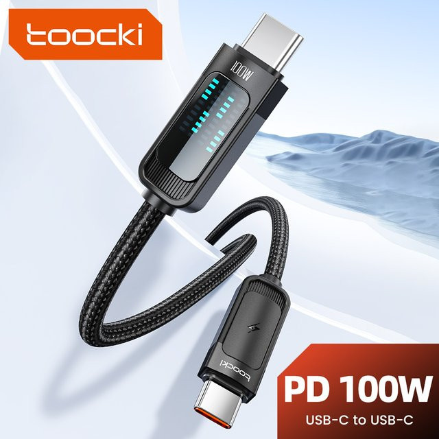 Toocki USB Typ C auf USB C Kabel 100 W Schnellladekabel in Schwarz oder Blau - Bild 1