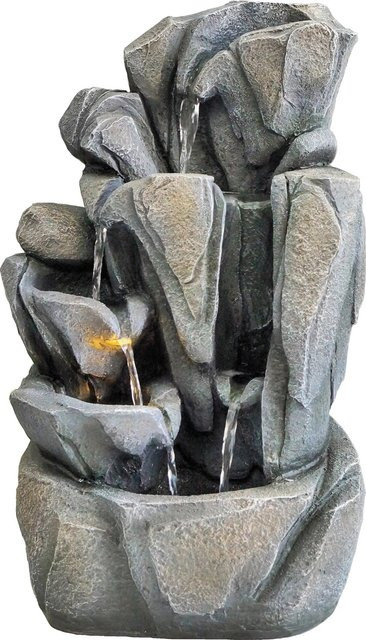 Granimex Raumbrunnen Jarro Tischbrunnen aus Fiberstone in Grau mit LED-Beleuchtung und Steinmuster - Bild 1