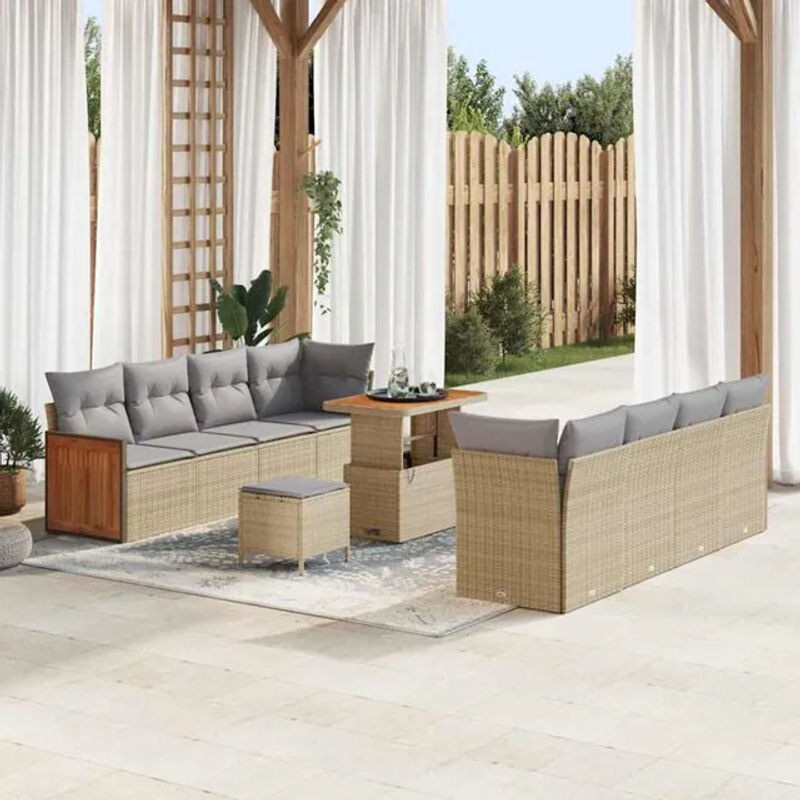 vidaXL Garten-Sofa-Set aus Polyrattan in Beige, 11-teiliges Loungemöbel-Set, B/T/H: 90 x 55 x 71 cm - Bild 1