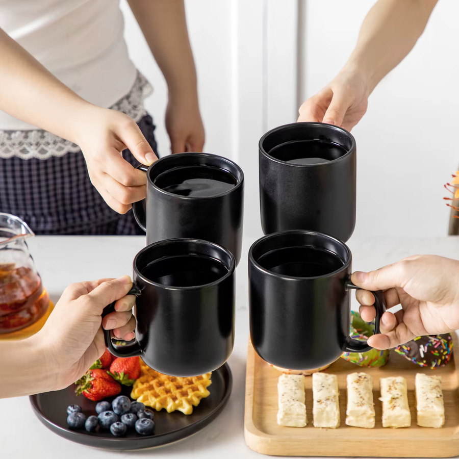 vancasso Playa Kaffeetassen-Set aus Steinzeug, Schwarz, 6-teilig, 460 ml Kaffeebecher mit Henkel - Bild 4