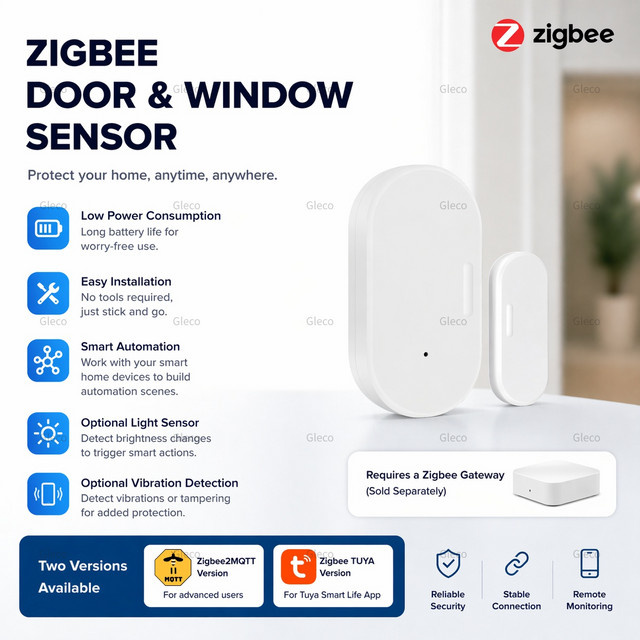 Coolo Zigbee Tür- und Fenstersensor mit Helligkeits- und Vibrationsdetektor in Weiß für Tuya und MQTT Smart Home Sicherheitssystem - Bild 1