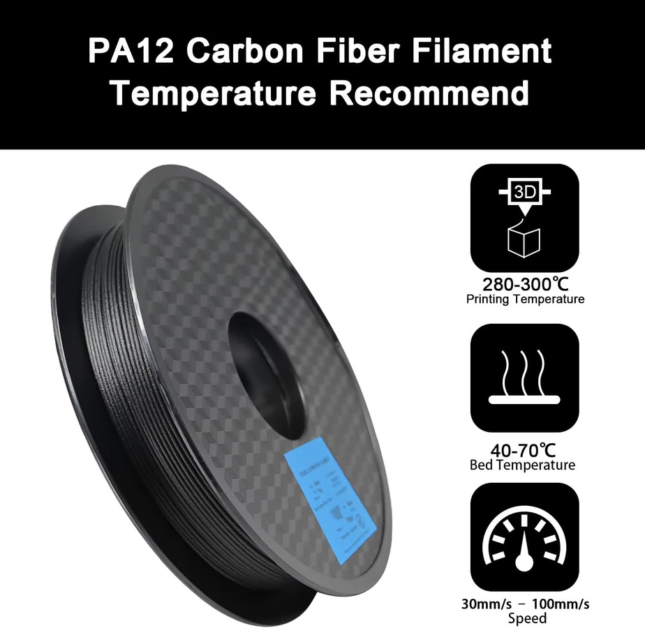 MANLANG PA12-CF Kohlefaser-Nylon-Filament 1,75mm Schwarz 500g für FDM 3D-Druck - Bild 3