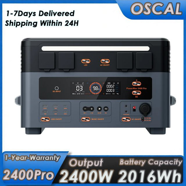Oscal PowerMax 2400pro Tragbare Powerstation in Schwarz mit 2400W Ausgangsleistung und 2016Wh Batteriekapazität inklusive Dualen Lautsprechern und Smart-App-Steuerung - Bild 1