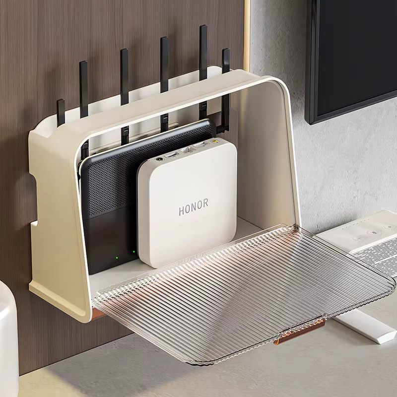 Kabelloser Router-Organizer und Kabelmanagement-Box als staubdichte All-in-One-Lösung zur Aufbewahrung von Steckdosenleisten und Kabeln in Braun oder Weiß - Bild 3