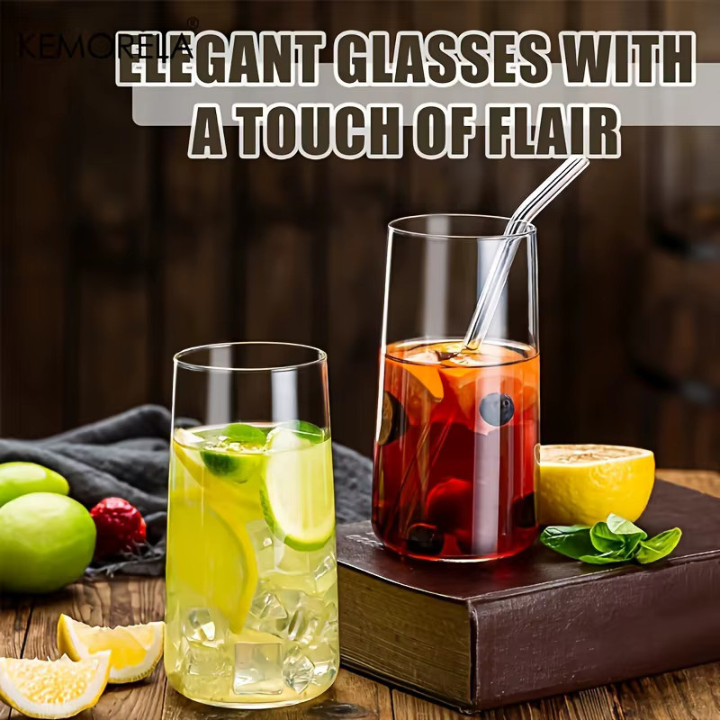 6er Set KEMORELA Highball Gläser aus Glas, transparent, 458,1 ml Trinkgläser inklusive Stroh für Whisky, Saft oder Cocktails - Bild 2