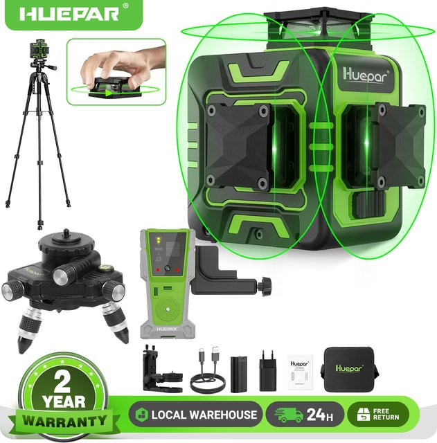 Huepar 3D 12-Linien Osram Laser Level Selbstnivellierend Grün 360 Grad mit Kreuzlinien - Bild 1