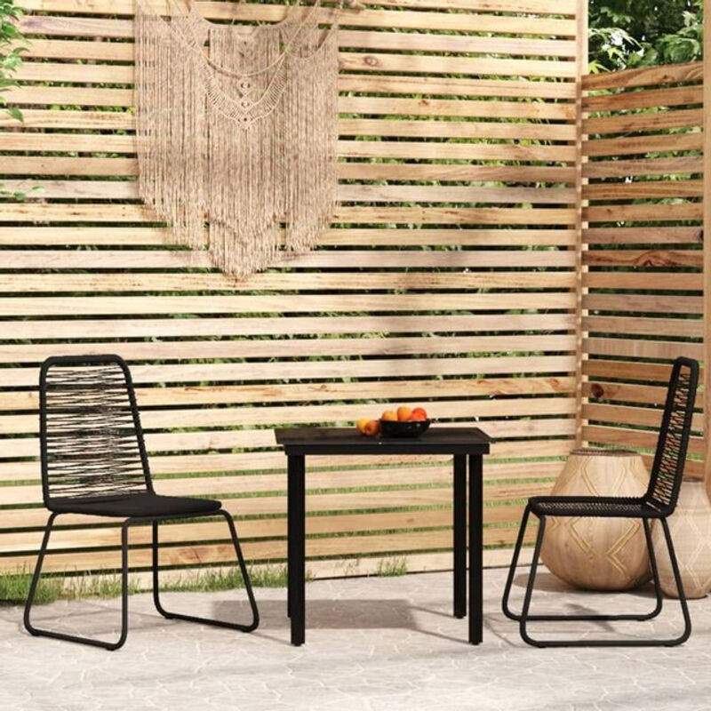 3-tlg. Gartenmöbel-Set Vidaxl in Schwarz aus Polyrattan, Stahl und Glas im modernen Design - Bild 1