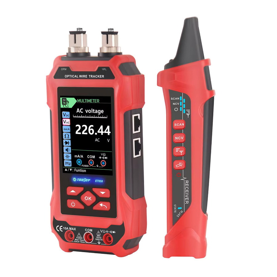 TOOLTOP Professioneller Netzwerkkabeltester mit POE Spannungsprüfer, Multimeter, optischem Leistungsmessgerät und visuellem Fehlerdetektor in Rot - Bild 5