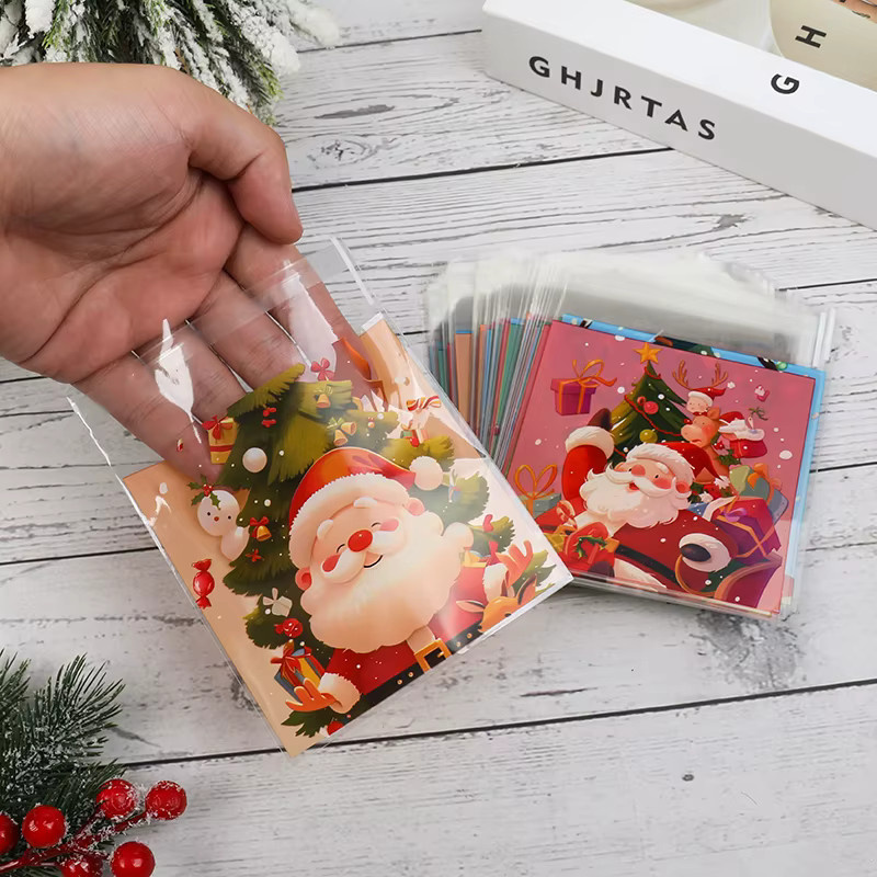 100 Stück Selbstklebende Cartoon Weihnachts Geschenkverpackung OPP Taschen für Süßigkeiten und Cookies zur Partydekoration - Bild 2