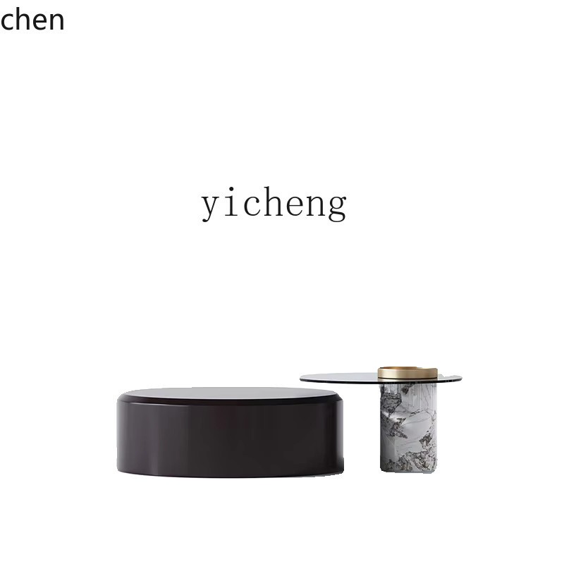 ZML minimalistischer Couchtisch in Schwarz, runde Kombination mit glänzender Oberfläche für dein Wohnzimmer - Bild 4