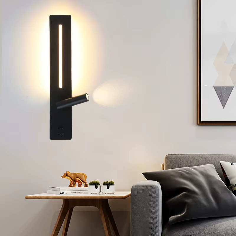Ramalho Moderne LED Wandlampe mit USB-Ladefunktion und Touch-Schalter in Schwarz und Weiß für Schlafzimmer und Nachttisch - Bild 1