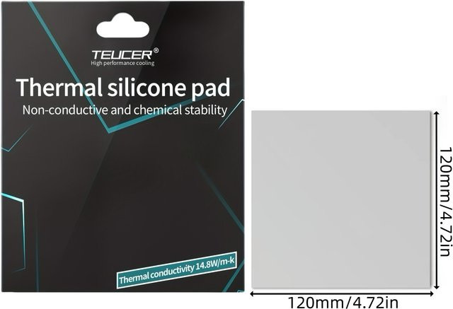TEUCER Hochleistungs-Thermo-Silikon-Pad in Grau, 14,8 W/mK, B/B: 12 x 12 cm, nicht leitend und hitzebeständig für Laptop-Kühlkörper, GPU, CPU und IC-Chips - Bild 1