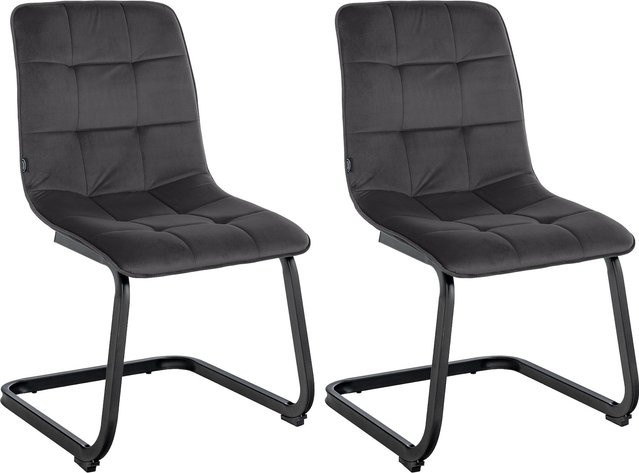 CLP 2er Set Esszimmerstühle Vermont mit Samt-Bezug und Freischwinger-Gestell aus Metall - Bild 1