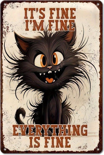 HELLOYOUNG Satirical Cat Metall-Wandschild im Vintage-Stil aus Schmiedeeisen, B: 30,5 cm, H: 20,3 cm - Bild 1