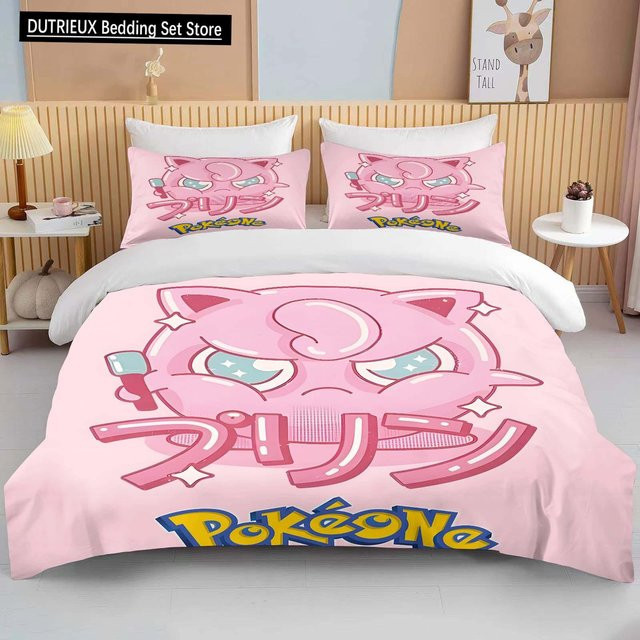 Pokémon Bettwäsche-Set mit Jigglypuff-Print in Rosa, bestehend aus 1 Bettbezug und 2 Kissenbezügen, Material Mikrofaser, Breite: 245 cm, Höhe: 210 cm - Bild 1