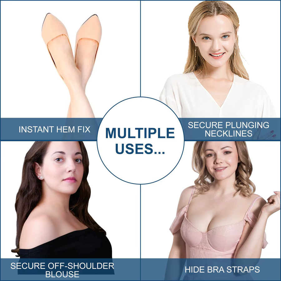 3er Packung doppelseitiges Klebeband für Modekleidung und Körperanwendung, transparentes und wetterfestes Stoffband für Frauen, 108 Stück - Bild 4